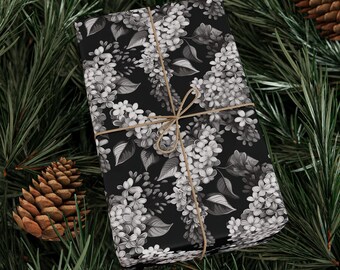 Black and White Lilac Flower Print Wrapping Paper - Modern Gift Wrap - Holiday Gift Wrap - Minimalist Wrapping Paper - Birthday Gift Wrap