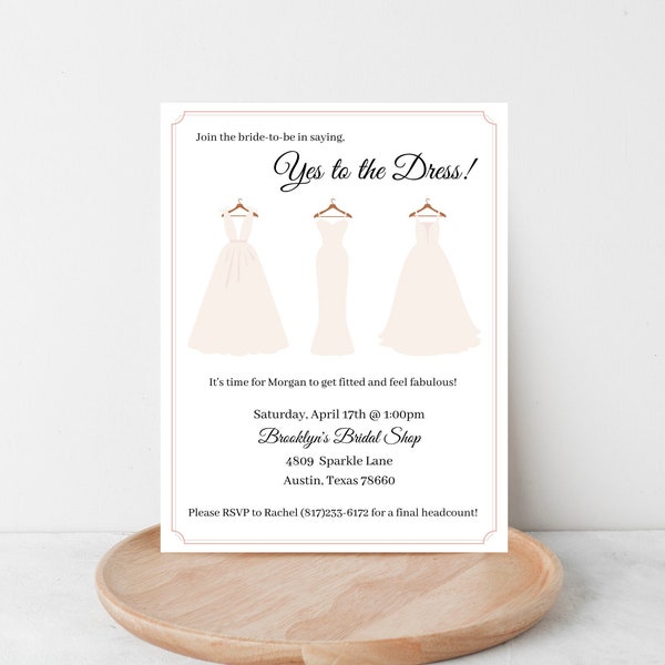 Bridal Say Yes to the Dress Invitation E-Vite - Digital Download, Fully Customizable and Ready to Edit with Canva