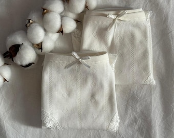 White Pointelle 100% Cotton Organic Briefs: Mid-Rise Breathable Underwear