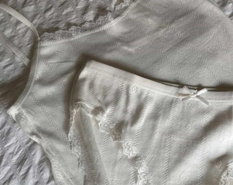 Heart Shape Pointelle 100% Cotton Organic White Homewear Set
