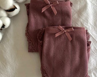 100% Cotton Organic Burgundy Pointelle Mid-Rise Brief Panties