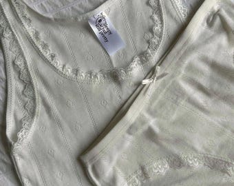 Heart Shape Pointelle 100% Cotton Organic White Homewear Set