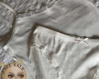 Heart Shape Pointelle 100% Cotton White Homewear Set