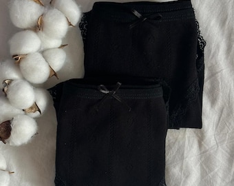 Black Pointelle 100% Cotton Organic Mid-Rise Briefs: Soft & Breathable Underwear