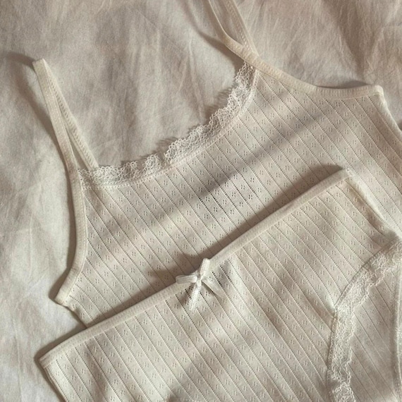 100% Cotton Organic White Pointelle Homewear Set