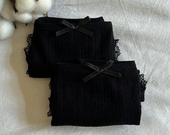 100% Cotton Organic Black Pointelle Mid Rise Brief Panties