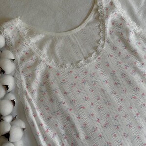 Fine Cotton Flower Pointelle Tank-top