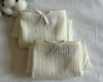 100% Cotton Organic White Pointelle Mid Rise Brief Panties