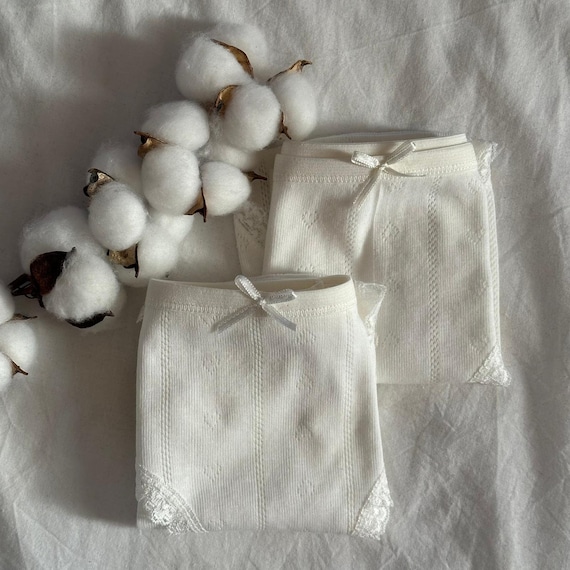 White Pointelle 100% Cotton Organic Briefs: Mid-Rise Breathable Underwear