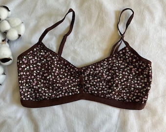 100% Cotton Soft Fabric Brown Flowers Bralette