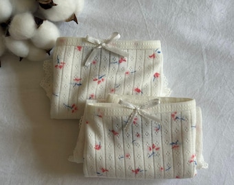 100% Cotton Organic Flower Pointelle Mid Rise Brief Panties