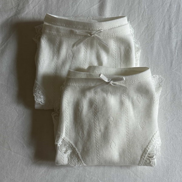 Two & Three Pack Fine Cotton White Pointelle Low Rise Brief Panties