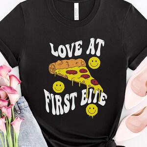 Love at First Bite Pizza Tshirt, Fathers Day Gift, Funny Pizza Party Shirt, Pizza Quote Tee, Pizza Lover T-shirt, Food Shirt, Graphic Shirt