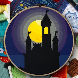 Fantasy Castle Silhouette, Modern Cross-Stitch Digital Pattern (PDF + Excel)