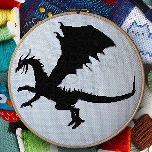Dragon Silhouette, Modern Cross-Stitch Digital Pattern (PDF + Excel)