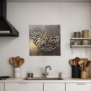 Personalized Chef Kitchen Copper Backsplash Tile, Customized Kitchen Name Sign, Kitchen Art Decor, Handmade Art, Handmade Kitchen Wall Decor
