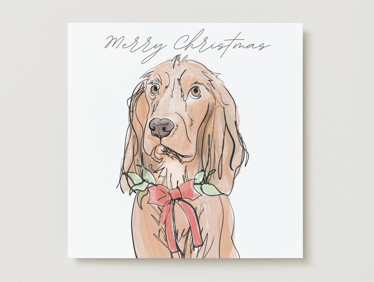 Digital File-custom Illustrated Pet Portrait Christmas Card