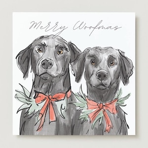 Benutzerdefinierte illustrierte Haustier Porträt Weihnachtskarte, Hund Kunstwerk, Weihnachtsgeschenk, Linie Kunst, Illustration Aquarell