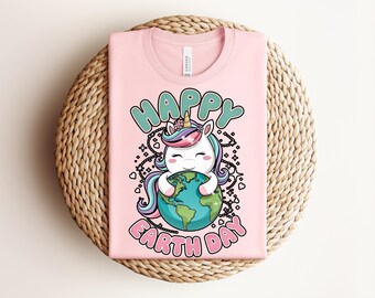 Happy Earth Day Kinder T-Shirt, umweltfreundliches Jugend-Shirt, lustiges Einhorn-Design, perfekt für den Tag der Erde, Frühlingsfeier, Geschenke für Kinder