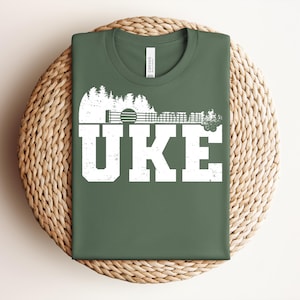 Ukulele T-Shirt, Musician Casual Wear, UKE Forest Silhouette Shirt, Vintage Style, Ukulele Lover Tee, Unique Gift for Musicians, Custom