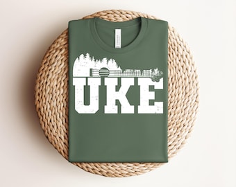 Ukulele Forest T-Shirt: Musician Nature Silhouette Tee