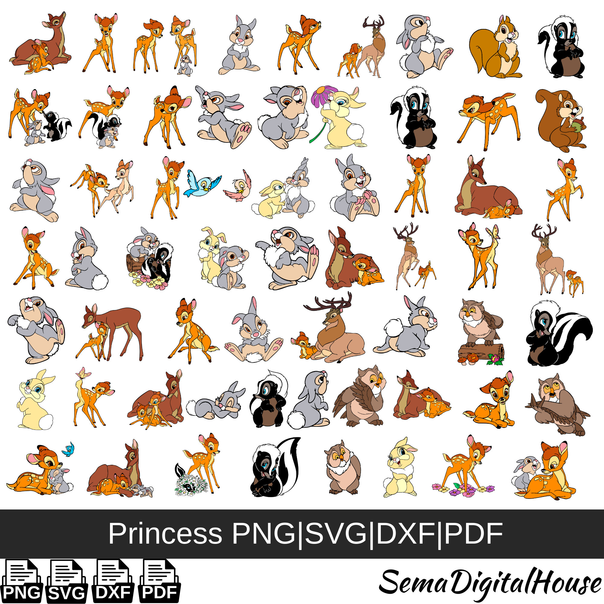 Bambi Png, Cartoon Bambi Svg, DXF and PDF Files, 60 Piece,bambi