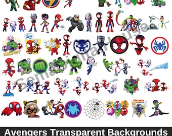 Bébé Avengers PNG, super-héros Chibi pour anniversaire et travaux manuels - Iron Man, Hulk, Spiderman - haute qualité, téléchargement immédiat