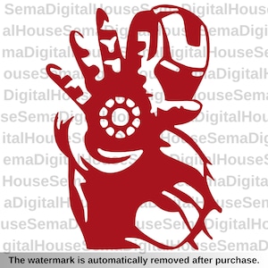 May include: Red graphic of a hand making a peace sign, with a circular design in the center and a helmet-shaped element. The image has a clean, minimalist style, suitable for stickers or decals. The text at the bottom says, "The watermark is automatically removed after purchase."