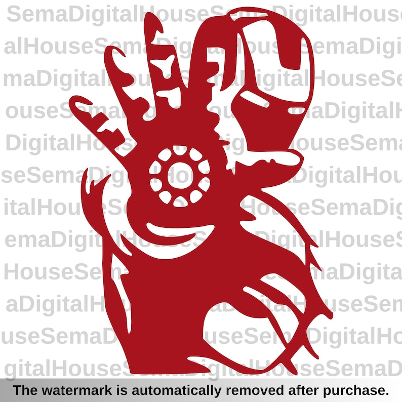 May include: Red graphic of a hand making a peace sign, with a circular design in the center and a helmet-shaped element. The image has a clean, minimalist style, suitable for stickers or decals. The text at the bottom says, "The watermark is automatically removed after purchase."