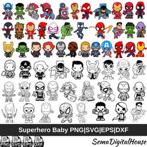 Bebé Superhéroe, Png, Svg, Dxf, Eps, Bebé Vengadores, Bebé DIY, Niños Vengadores, Niños Superhéroe, Descarga Instantánea, Diseño Digital, Superhéroe Chibi