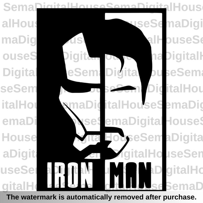 May include: Black and white graphic of Iron Man's face, with the words "IRON MAN" at the bottom. The image is a stylized, minimalist design, perfect for fans of the superhero.