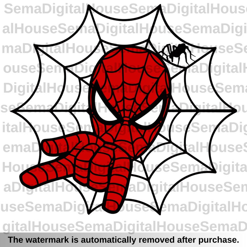May include: A red and black cartoon illustration of Spiderman with a web behind him. Spiderman is pointing with his left hand and has a serious expression on his face.