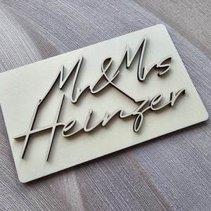 Valentine&#39;s Day gift, personalized wedding gift made of wood with name as a sign with hanging, wedding gift with stand