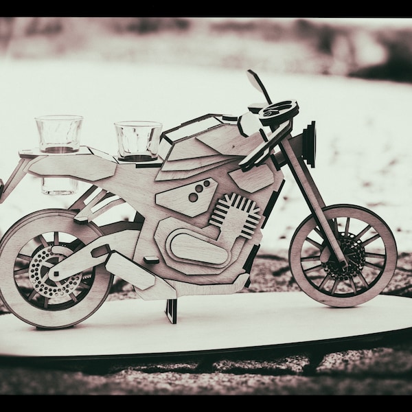 Laser cut Motorrad Schnapsglas halter - Motorcycle shotglass holder Lasercut dxf 3d Geschenk Gift CNC
