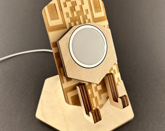 Mobile phone holder Iphone 12 13 14 Pro Max MagSafe svg laser cut wood acrylic QR code office bedside table Facetime video telephony teams Skype