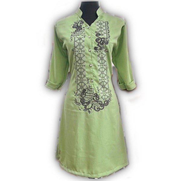 Modern Barong Dress with embroidery | Pink | Mint green | Light gray