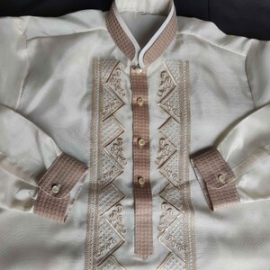 MODERN BARONG TAGALOG with lining, double collar, embroidery in collar & cuff made in Lumban, Laguna Philippines | Pinya organza silk