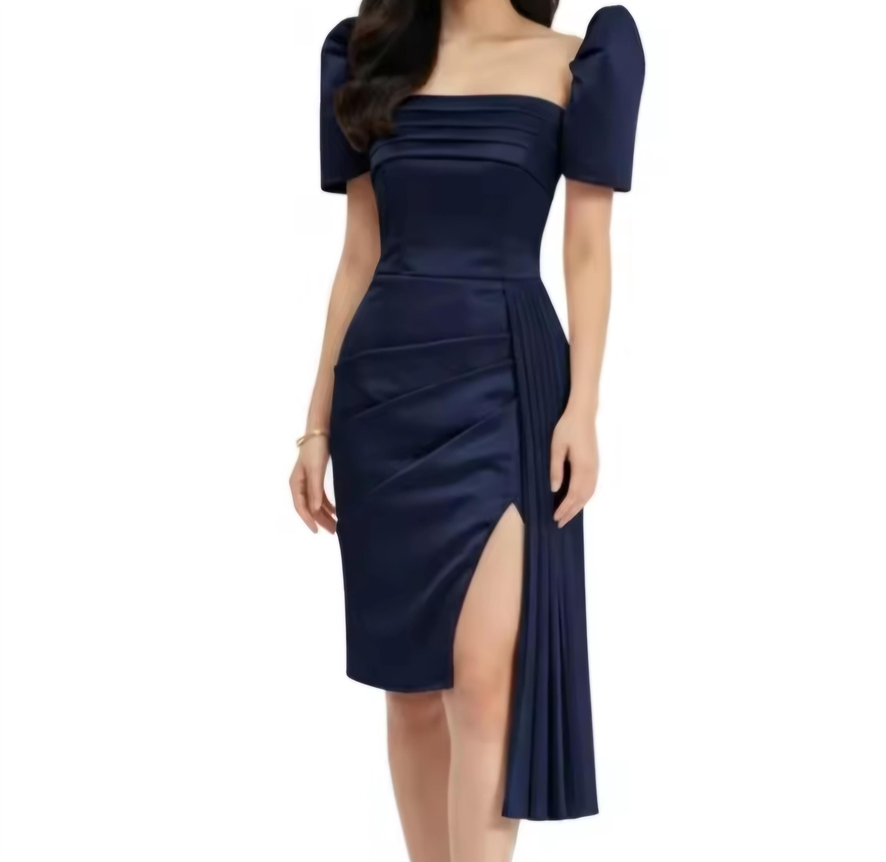 filipiniana blue dress Couples Set Satin Blue Barong Tagalog + Filipiniana Midi Dress - Miko & Kris main image 1