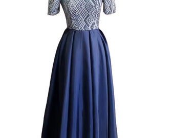 Modern Ethnic Filipiniana Gown Navy blue and Black in color | Premium Ethnic and Satin Materials