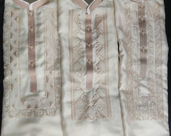 Men's Barong Tagalog | Piña Organza, Embroidered Collar & Cuff, Lumban Made