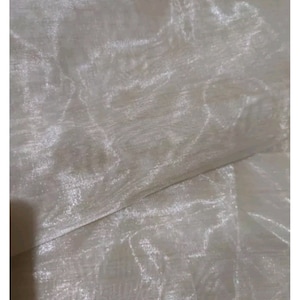 May include: A piece of sheer, white fabric with a subtle shimmer. The fabric has a delicate, almost translucent quality.