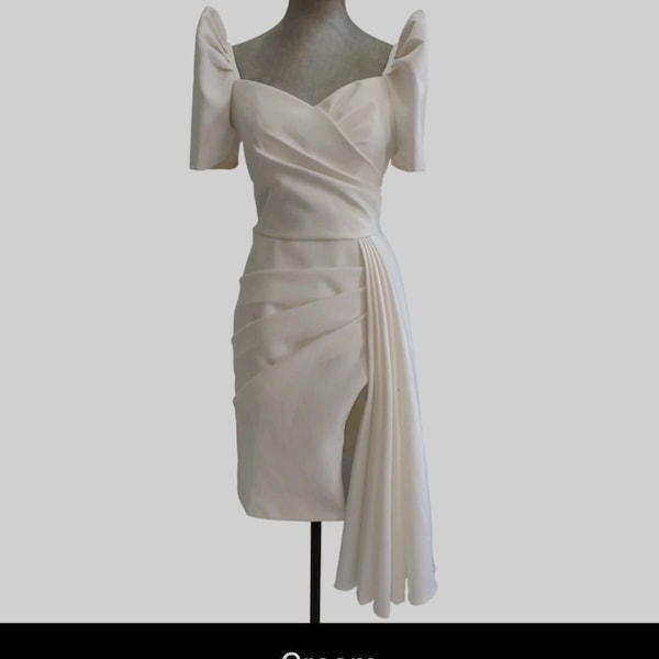 Modern Filipiniana Midi Dress made of high quality duchess | White, Navy blue, Cream, Beige & Black in color