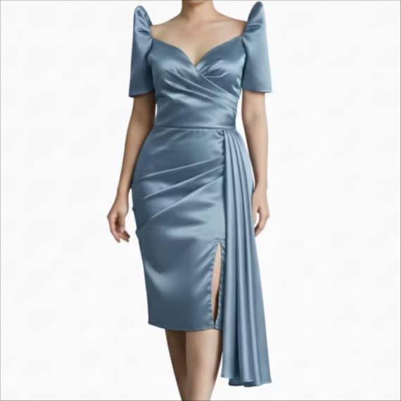 DUSTY BLUE Modern Filipiniana Low Cleavage Midi Dress | High Quality  Duchess | More Colors to Choose - Etsy