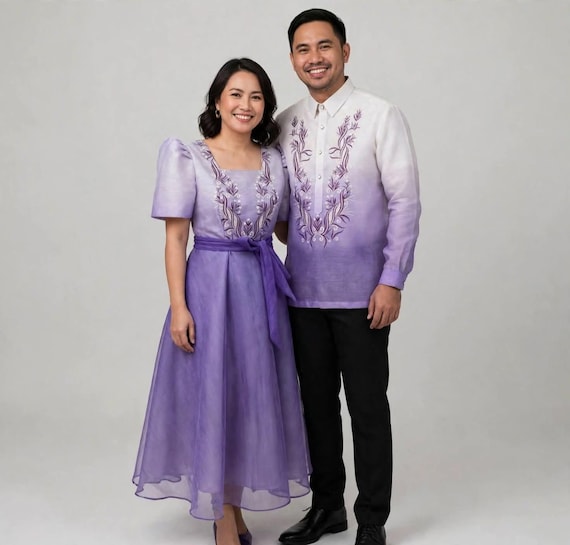 formal barong dress Purple Couple Set two piece suit