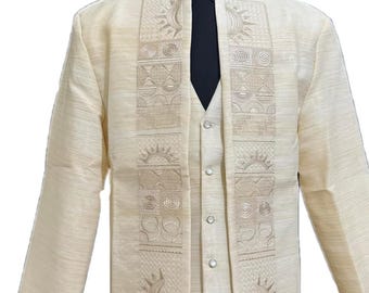 Nuevo abrigo completamente abierto BARONG con CHALECO / Hecho de tela Pinya Jusilyn / Forro interior grueso