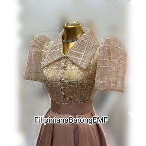 Modern Filipiniana Blouse | Piña Filipiniana | Premium Checkered embroidery design | See through style