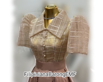 Modern Filipiniana Blouse | Piña Filipiniana | Premium Checkered embroidery design | See through style