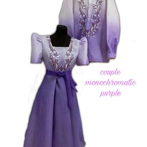 Purple Modern Couple Filipiniana Barong | Random Embroidery Design | Jusilyn Silk Fiber | Monochromatic Purple | Philippines
