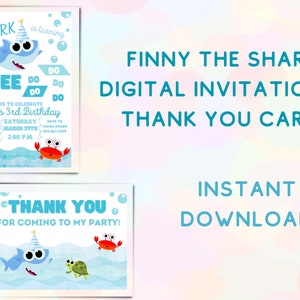 Finny the Shark Any Age Birthday Customized Invitation Bundle | 5x7, Super Simple Songs, Baby Shark, Instant Download, PDF, Party Invitation