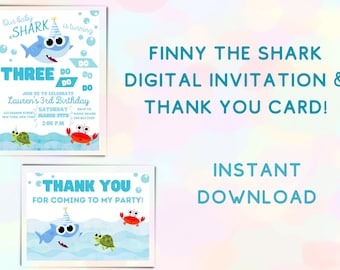 Finny the Shark Any Age Birthday Customized Invitation Bundle | 5x7, Super Simple Songs, Baby Shark, Instant Download, PDF, Party Invitation